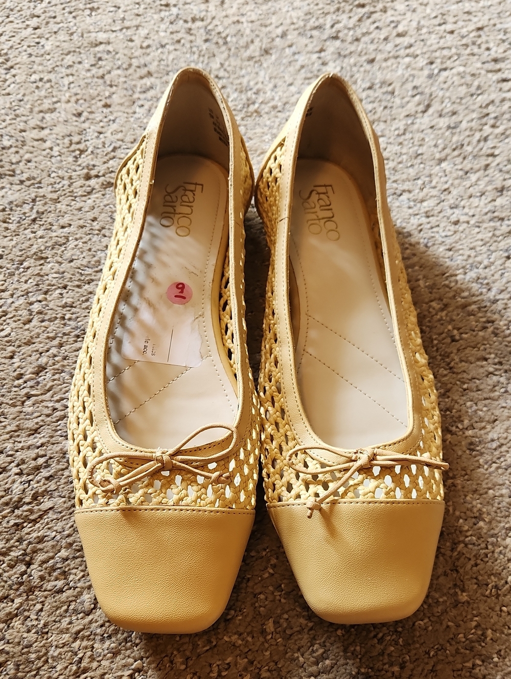 Franco Sarto Yellow Woven Square-Toe Ballet Flats with Bow
